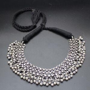 Handcrafted Elegant Silver Statement Necklace With Brass Bells